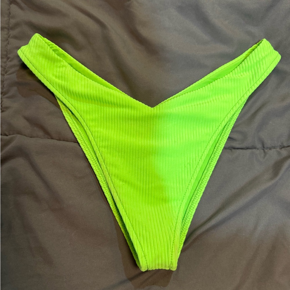 Frankie's Bikinis Green High-Cut Ribbed Bikini